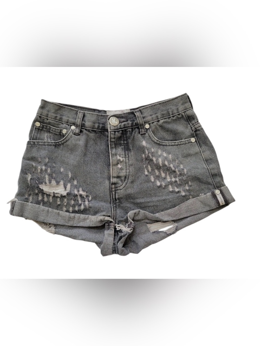 One x One‎ Teaspoon Hawks Distressed Cuffed Denim Shorts Vintage Wash Size 26